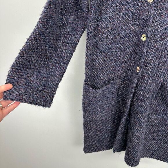 ViaVai Women’s Blue Multicolor Speckled Long Line Mohair Blend Cardigan Sweater - Picture 8 of 11